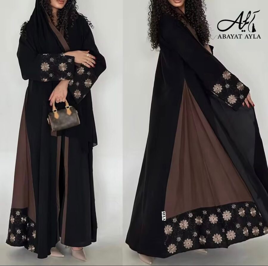 عباية سوداء بتطريز ورد