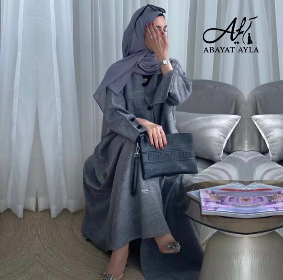 عباية رمادية بتصميم رسمي أنيق