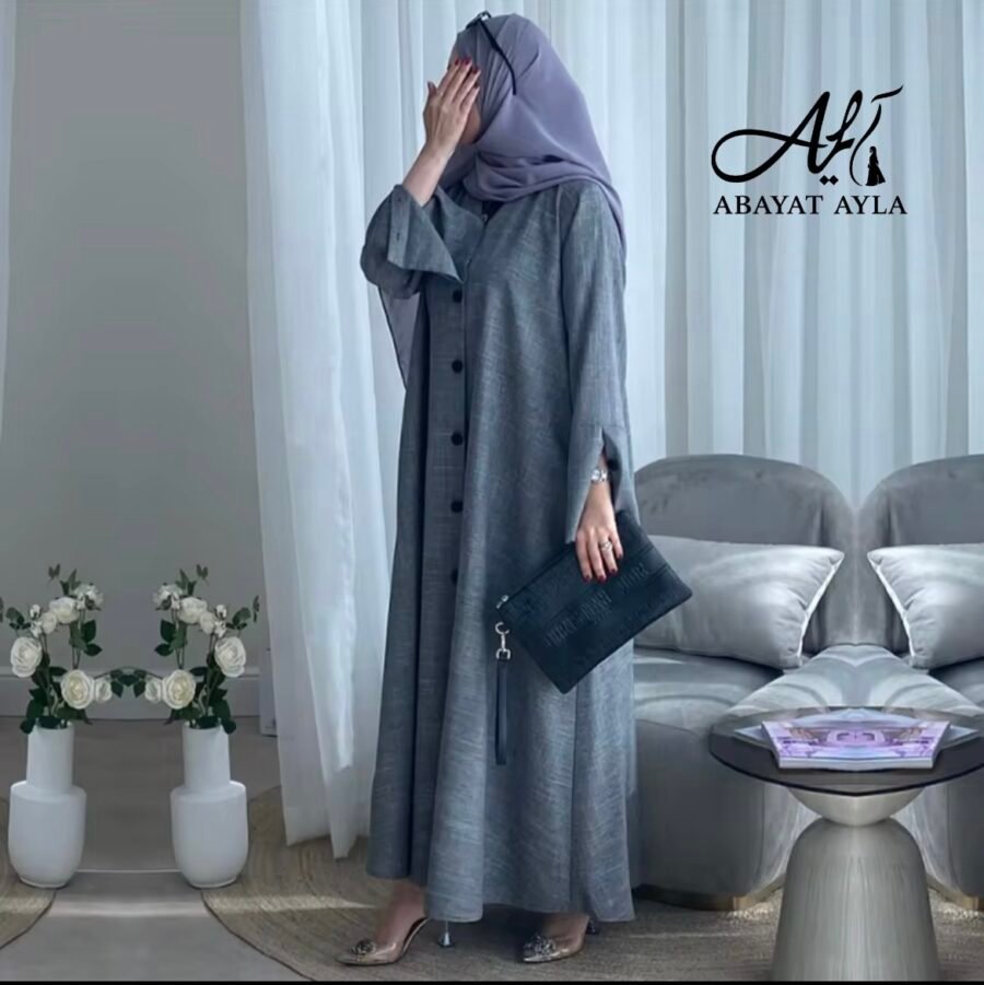 ⁦عباية رمادية بتصميم رسمي أنيق⁩ - الصورة ⁦3⁩