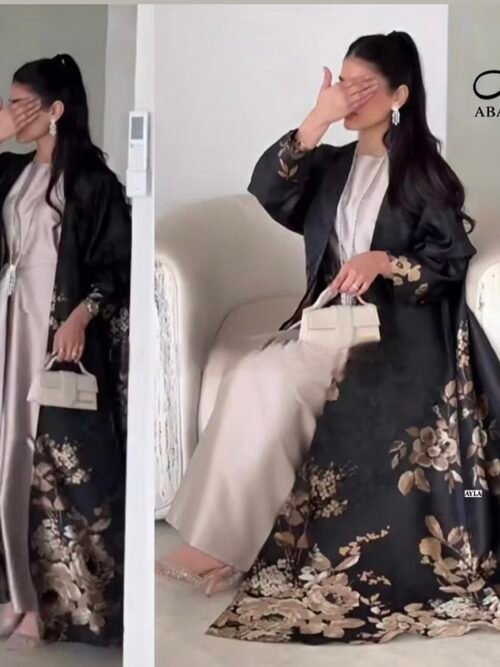 عباية ساتان منقوشة