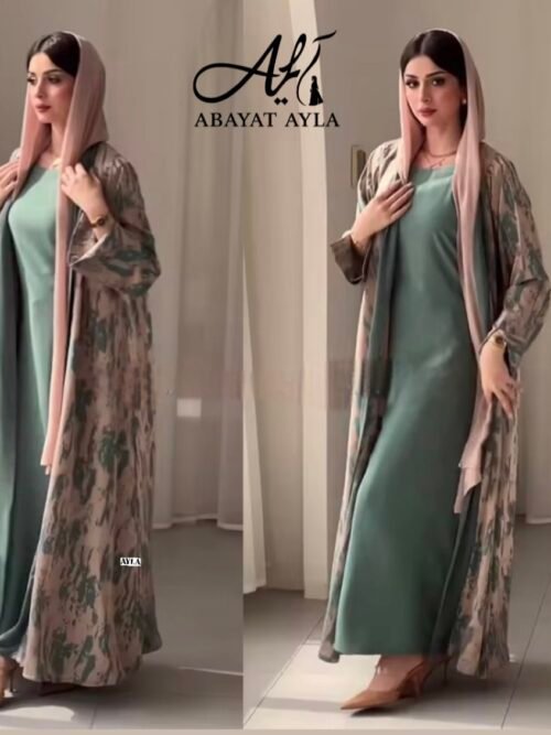 عباية ناعمة بنقشة فنية بألوان هادئة