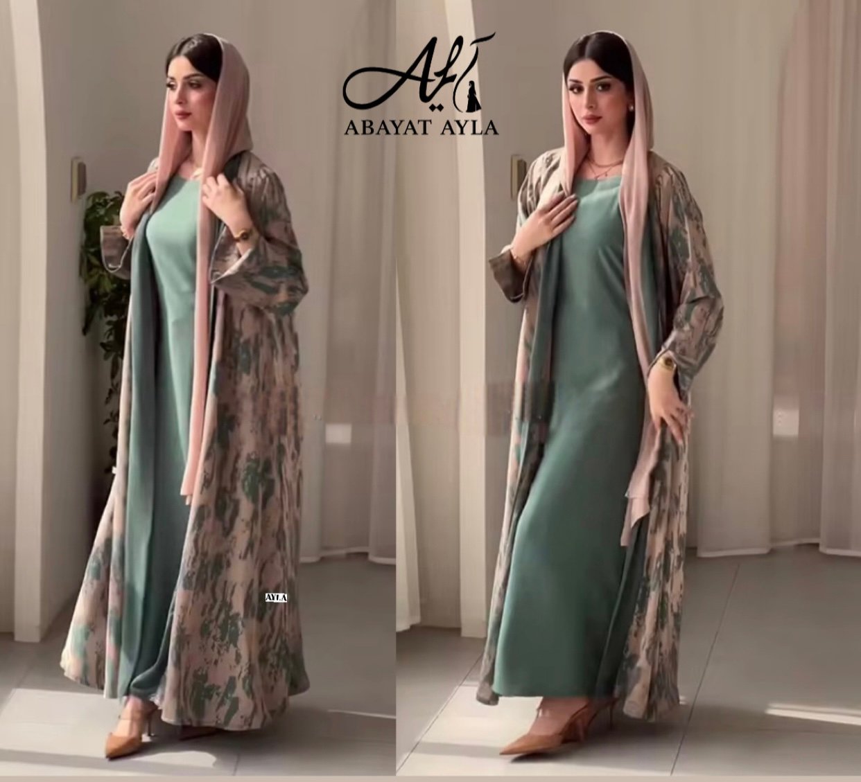 عباية ناعمة بنقشة فنية بألوان هادئة